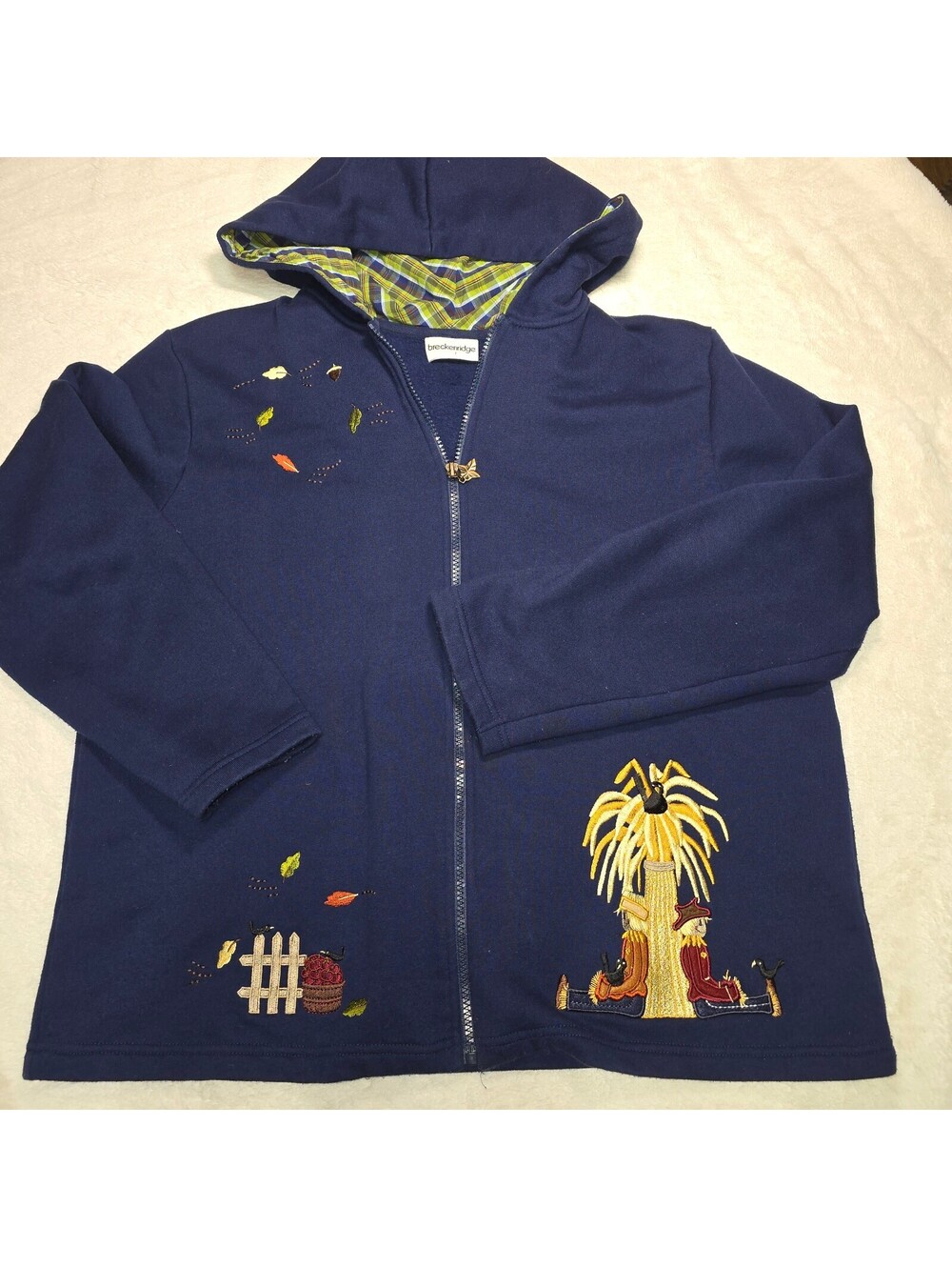 Vintage Breckenridge Embroidered Fall Hoodie Zip Jacket Plaid Hood Womens XL